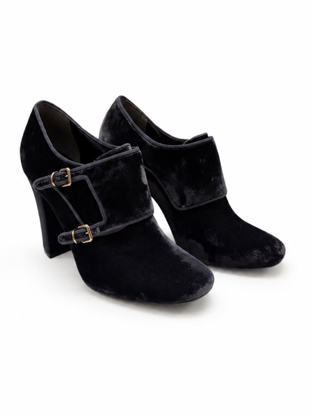NWOT Tory Burch Velvet Block Heel Pumps Gold Buckle 9M